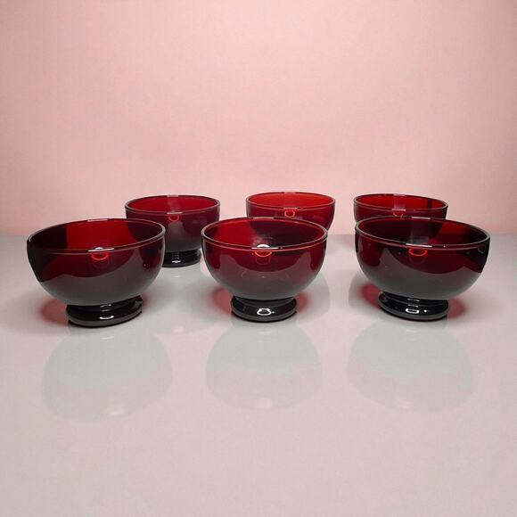 Anchor Hocking Royal Ruby Custard Sherbet Bowls Set of 6 – 7 oz Footed - Picture 4 of 10